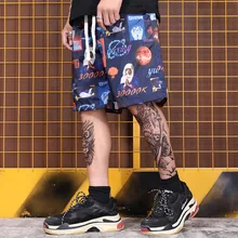 Шорты с принтом в стиле хип-хоп, высокий уличный стиль, Elstic Талия, мужской свободный крой, повседневный пляжный шорты-бермуды Masculina