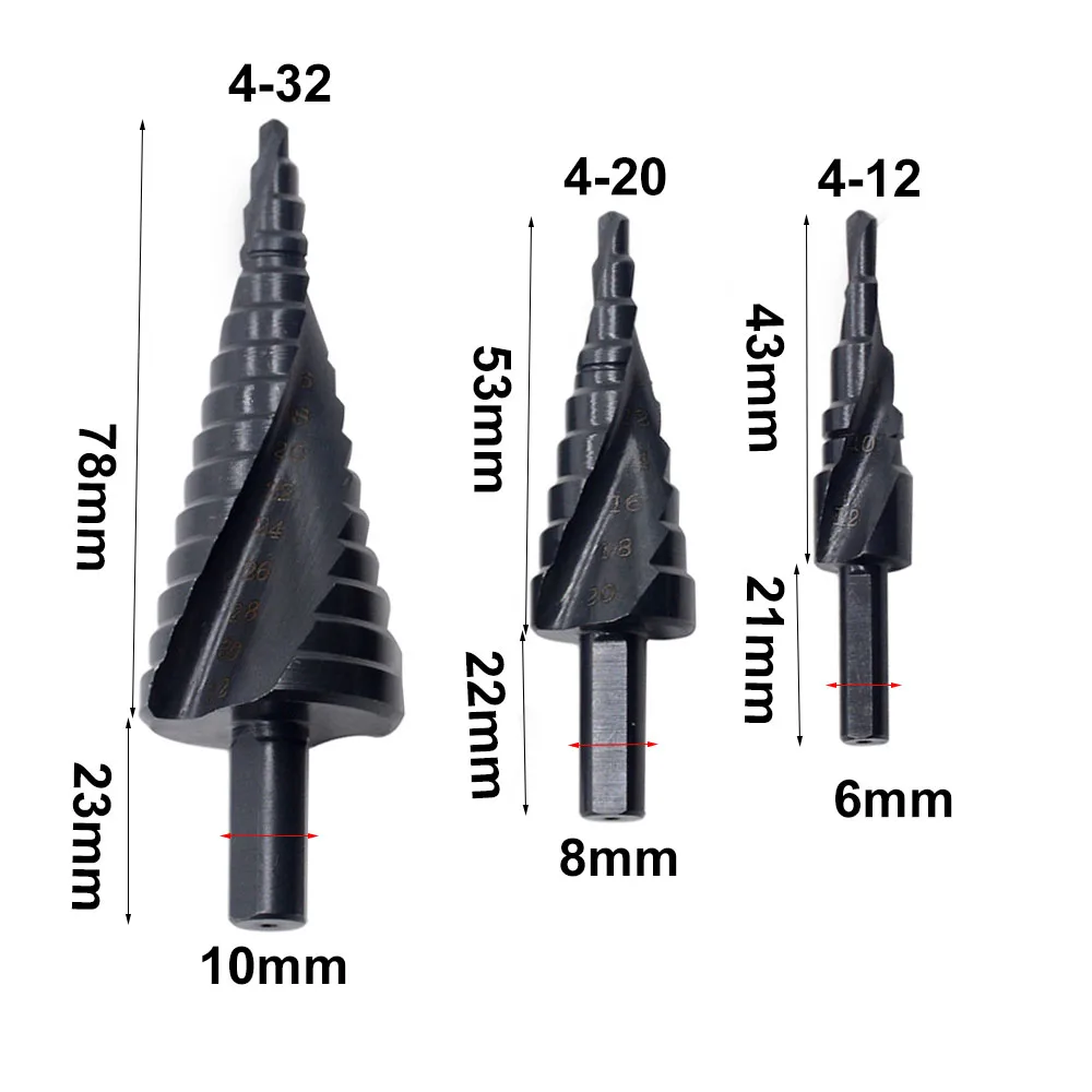 3pcs/lots HSS Titanium Coated Spiral Grooved Step Drill Bits Set Cone Drill Hole Cutter Bit Set Ste