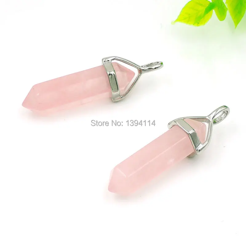 

Pink Quartz Crystal Hexagonal Pillar Point Of Gluing Copper Cap Pendants Of Cladding Silver Or Gold Approx 40*10 mm