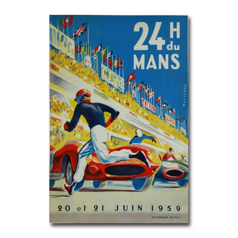 Плакат на заказ 1959 Le Mans Гоночная машина Винтажный стиль авто гоночная Настенная Наклейка домашний декор Шелковый художественный плакат
