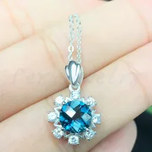 Натуральный голубой топаз Круглый Стиль Ожерелье Подвеска 2.5ct драгоценный камень Серебро 925 пробы хорошее ювелирное изделие F910249
