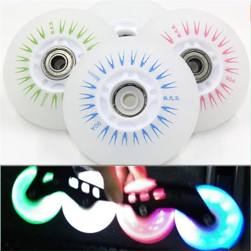 4pcs LED Flash Wheel 80mm 76mm 72mm 70mm 68mm 64mm 60mm 62mm For Inline Skates 90A For Adults Kids Roller Wheels Parts