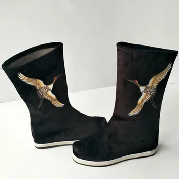 

New black long boots vintage boots cloth high boots chinese ancient dynasty shoes opera shoes