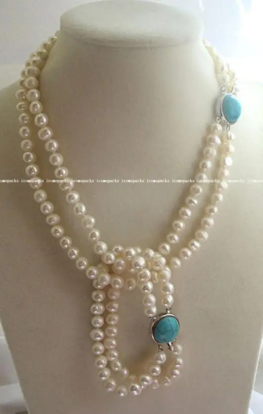 

wholesale 2rows 7-8mm white freshwater pearl round 16-18"necklace and 7.5" bracelet