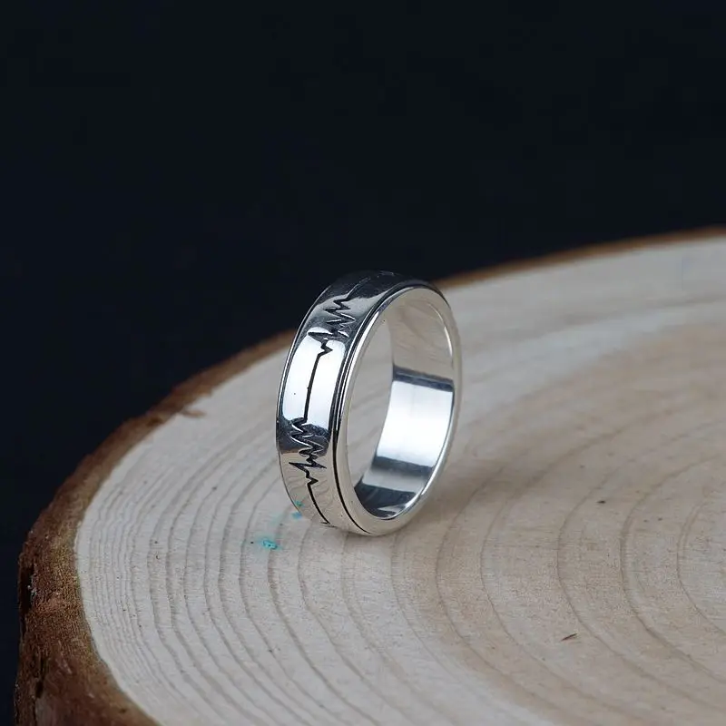 FNJ панк электрокардиограмма кольцо 925 серебро Anillos Новая мода S925 Стерлинговое