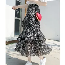 Высокая с оборками на талии пляжные женские юбки в горошек летние юбки оборки элегантная длинная юбка шикарная пляжная юбка