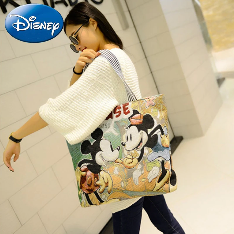 

Disney New Mickey Canvas HandBags Cartoon Women Tote Bag Large Diaper Nappy Bags Girls Shopping Portable Travel School Casual