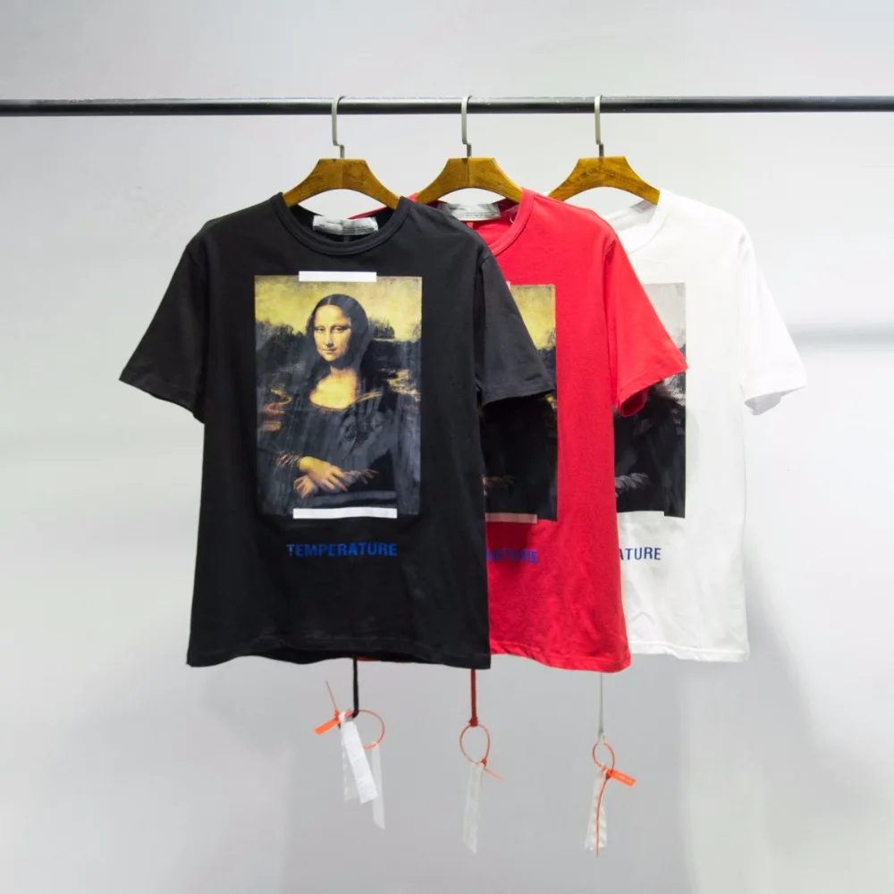 

OFF-WHITE Street OW Mona Lisa Smile HD Print Men Couple Loose Short Sleeve T-Shirt