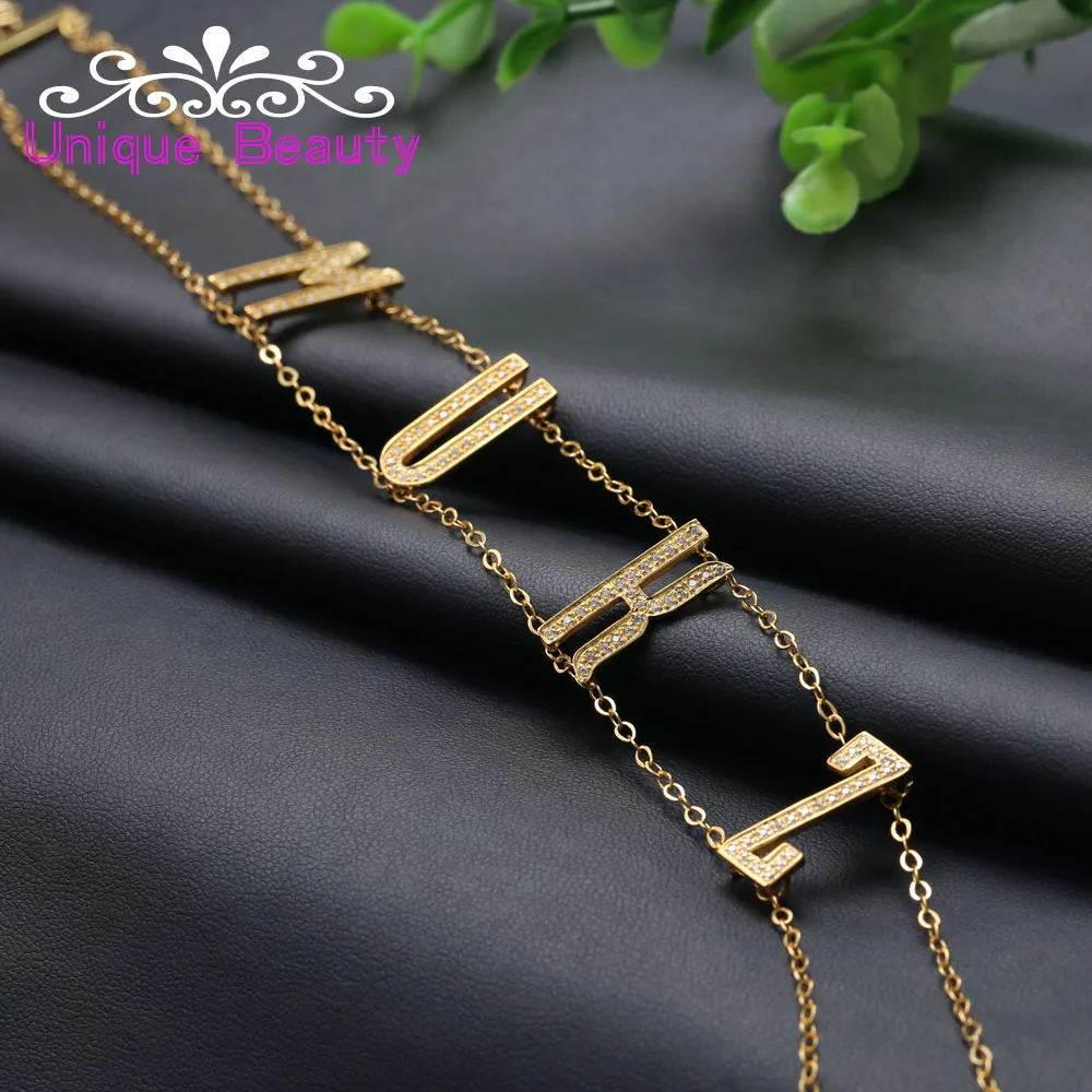 Wholesale Choker Necklace with Big Letter Customized 925 Solid Silver Name Necklace Full Zircon Statement Necklace Wholesale Choker Necklace with Big Letter Customized 925 Solid Silver Name Necklace Full Zircon Statement Necklace