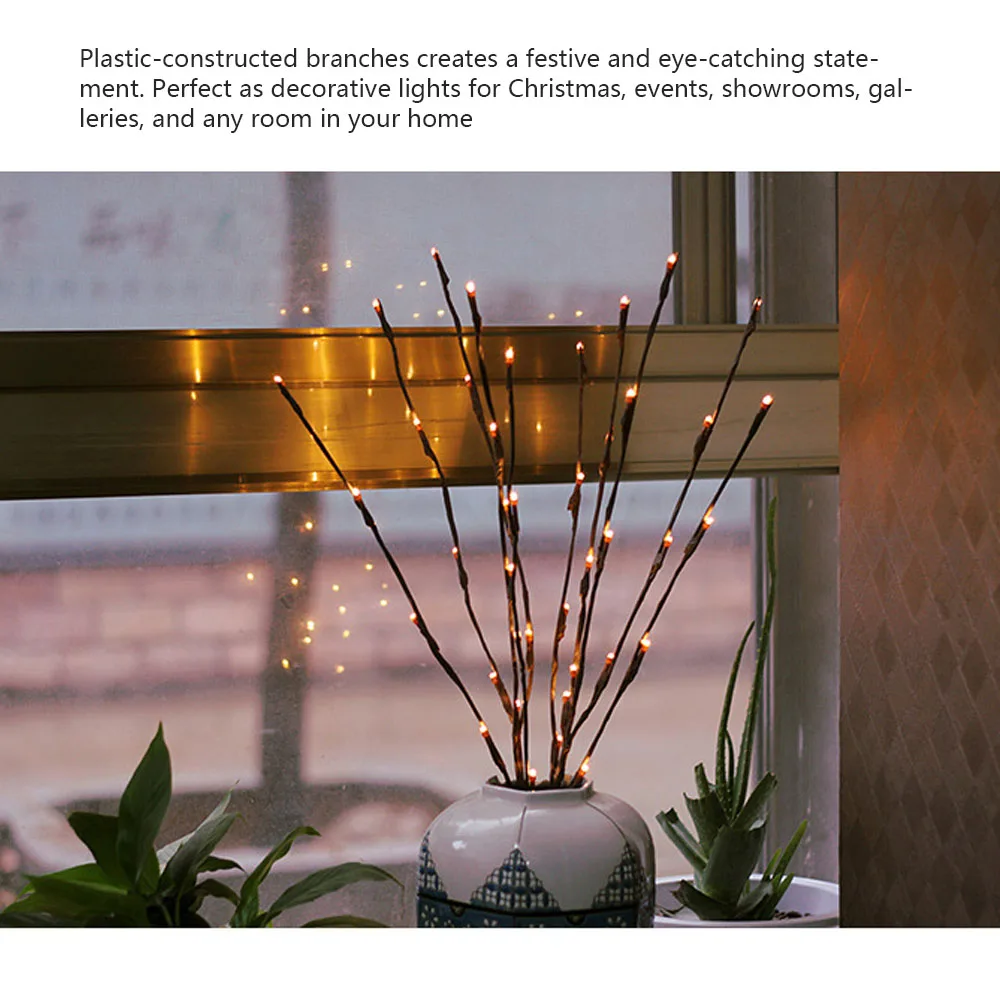 20LED ветка огни на батарейках декоративные светильники ивовые ветки для домашнего декора водонепроницаемый IP44 теплый белый