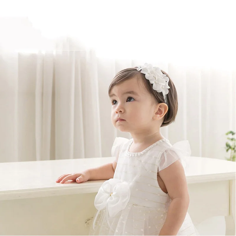 1Petals Baby Girl Headband Cutout Lace Headwear Turban Knot Elasticity Comfortable for Dress Up White Headdress Sweet Princess