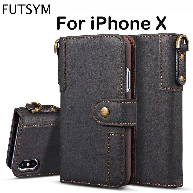 Flip Wallet Cover for iPhone X Case Leather Luxury Ultra Thin Cover Card Holder with Key Ring Original Funda 360 Protection