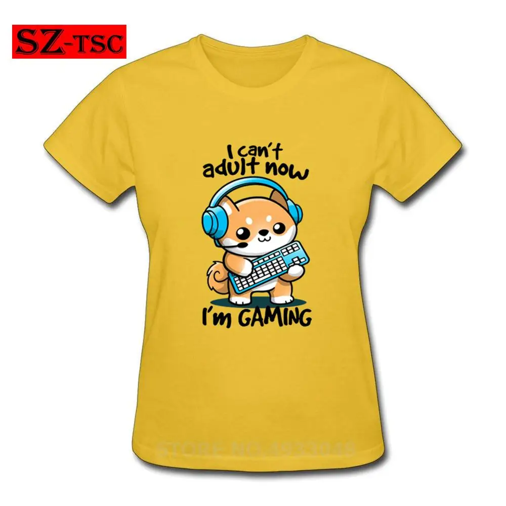 

2019 Creative Design Letters i cannot adult now Printed kawaii shiba inu pc gamer T Shirt Women Cotton Tops Summer Cool Tees