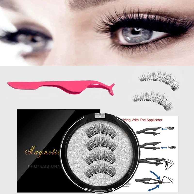 

Magnetic Eyelashes With 4 Magnets Handmade 3D/6D Magnetic Lashes Natural False Eyelashes Magnet Lashes With Eyelashes Applicator
