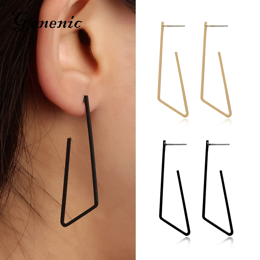 1 пара, новинка, женские геометрические серьги черного, золотого, серебряного цвета, в стиле панк, женские серьги-гвоздики, ювелирное изделие, геометрические серьги, преувеличенные серьги
