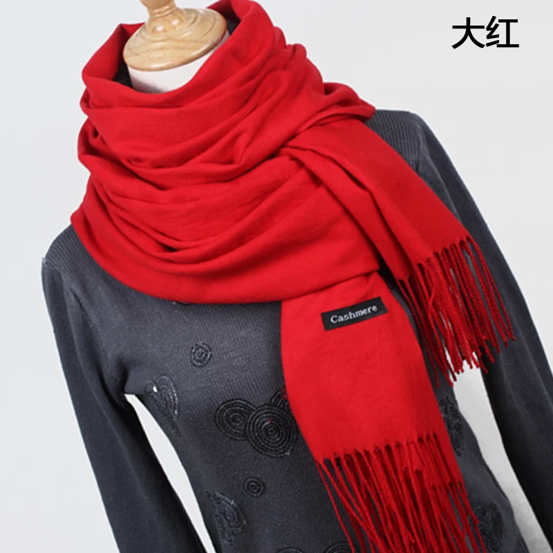 YR001 big Red Женские однотонные кашемировые шарфы с кисточками, женский зимний толстый теплый шарф, высокое качество, Женская шаль, горячая распродажа, YR001 - Цвет: YR001 big Red