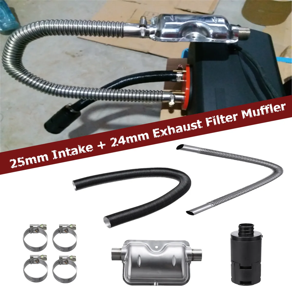 

Car Parking Heater Accessories 24mm Exhaust Silencer + 25mm Filter Accessory For Air Diesels Heater