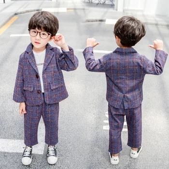 

ins hot baby boys clothes sets 0-5 years old children's clothing Cotton Houndstooth plaid suit 2-piece suit spring and autumn