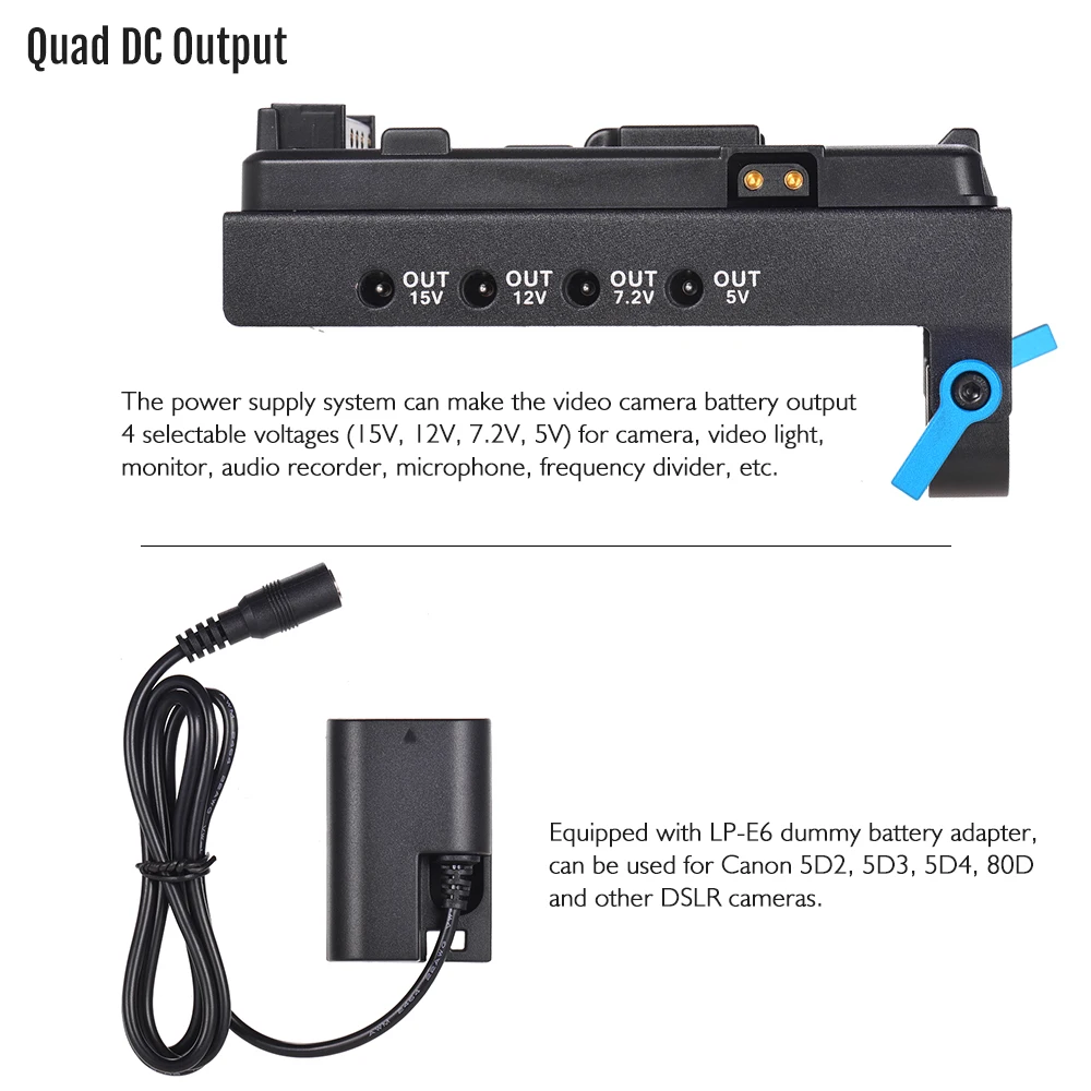 Andoer V Mount V-lock Battery Plate Adapter for BMCC BMPCC Canon 5D2/5D3/5D4/80D/6D2/7D2 with Dummy Battery Adapter