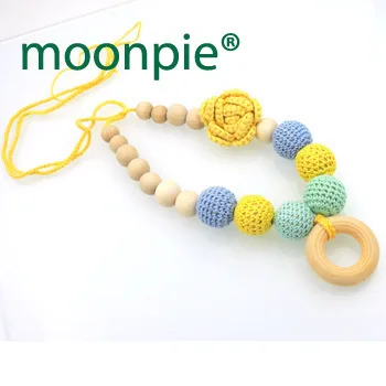 Sale Yellow crochet bead flower nursing necklace mint Blue color natural round Wood Jewelry baby teether shower gift NW1980