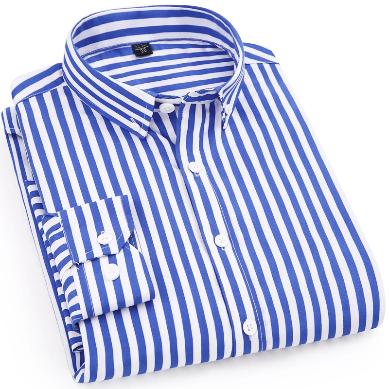 

Men's Striped Casual Long Sleeve Shirt Blue Comfortable Breathable Collar Button Design 2019 Spring Autumn New Men Clothing Top