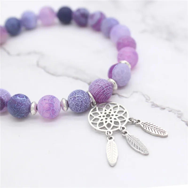 Poshfeel Мода Ловец снов Шарм браслет для женщин 8 мм Фиолетовый выветривание браслеты из камней и браслеты MBR180257
