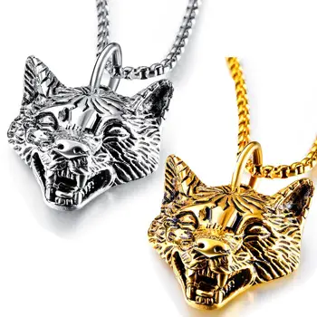

New Fashion White/Golden Stainless Steel Wolf Head Shape Pendant Necklace For Men Jewelry Gift XL099