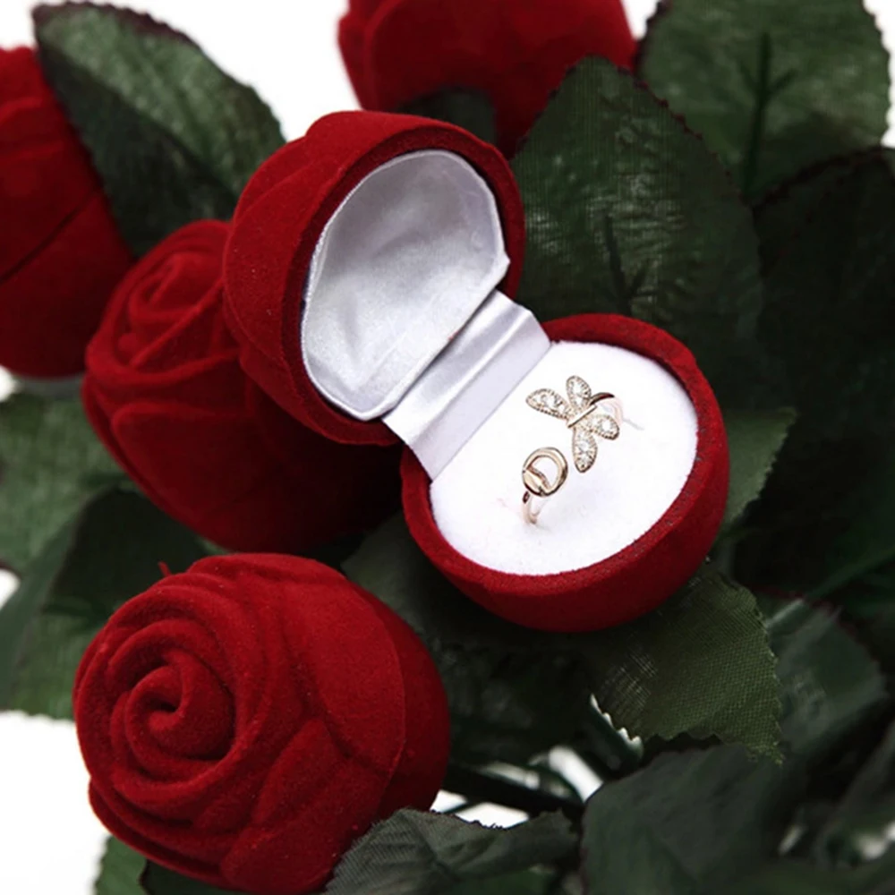 New Red Rose Ring Wedding Box Personalized Velvet Originality Gift Box