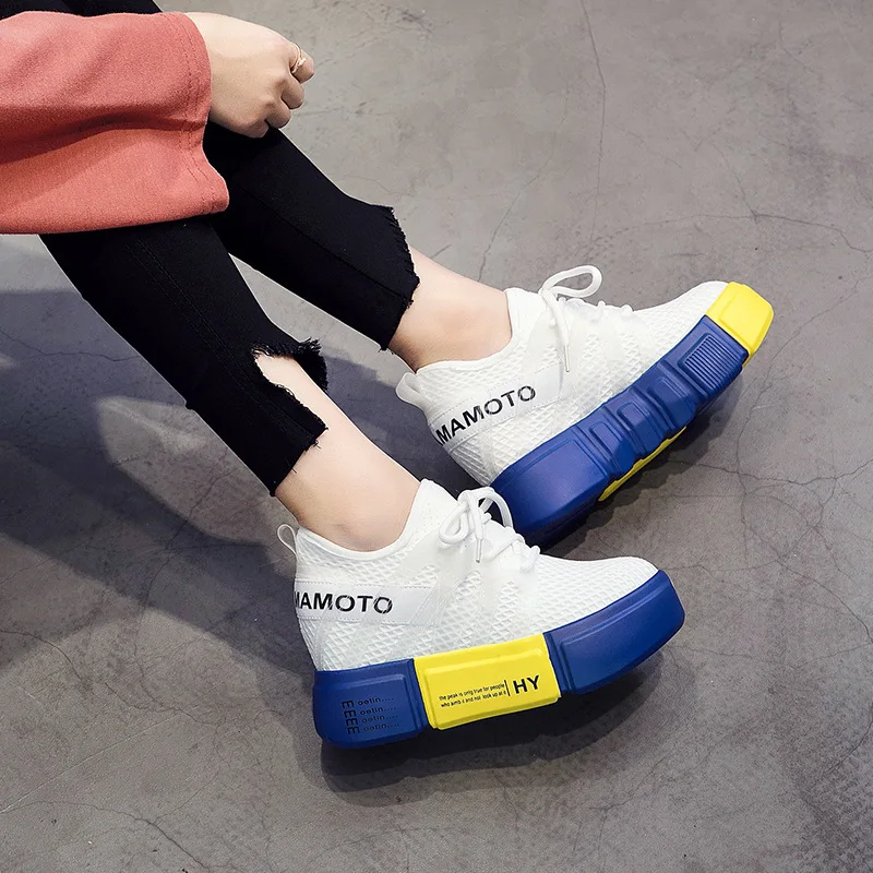 SWYIVY Mesh Breathable Sneakers Wedge Woman 2018 Summer Fall Female Casual Shoes White Comfortable Ladies Platform Sneakers