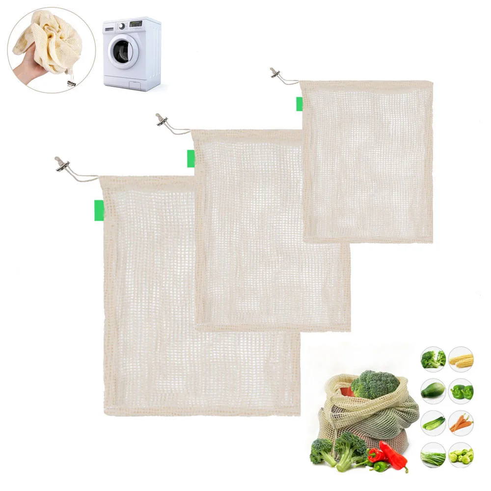 

20*25cm Storage Bags Reusable Cotton Linen Mesh Bag Home Kitchen Washable Drawstring Shopping Bags Durable And Washable