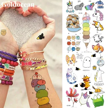 

3D Cartoon Cute Ice Cream Cats Flash Fake Tattoos Temporary For Kids Face Tattoo Stickers Women Fox Body Wrist Tatoo Paper Paste