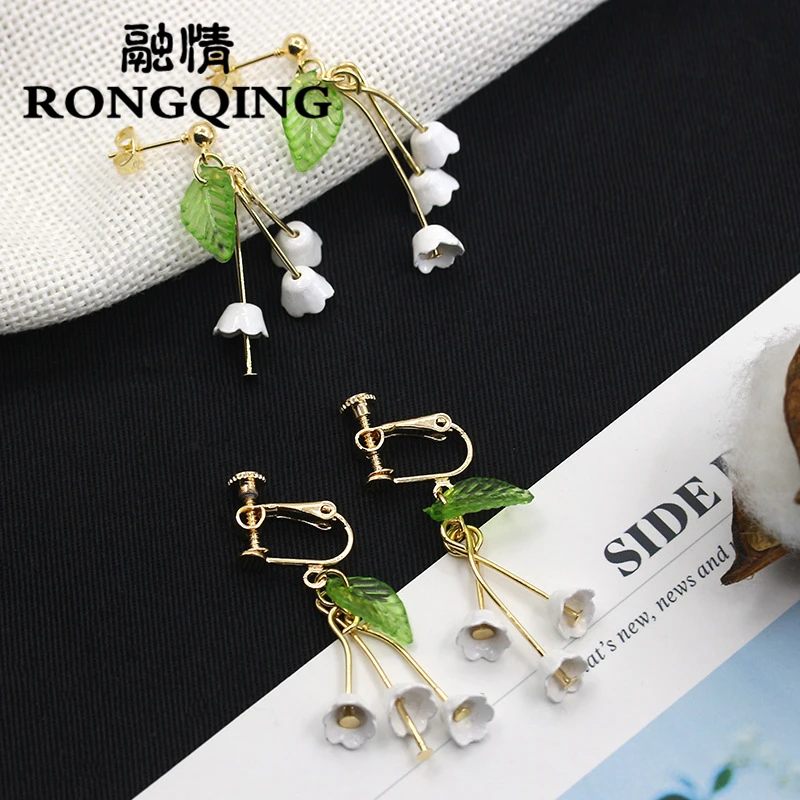 

RONGQING 1pair Jewelry Fashion Orchid Long Earrings For Women Thailand Handmade Crafts Charm Flower Drop Earrings Wholesale