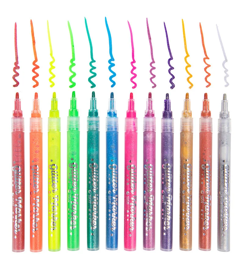 12 цветов блестящий маркер ручка 1 мм микропористые пигментные чернила Водонепроницаемость нетоксичные Рисование школьные товары для рукоделия A6848