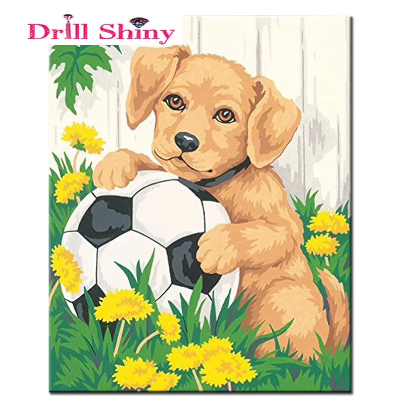 

5D Diamond Painting Home Decoration Rhinestone Square Drill Cross Stitch Resin Mosaic Embroidery Lovely Dog Football