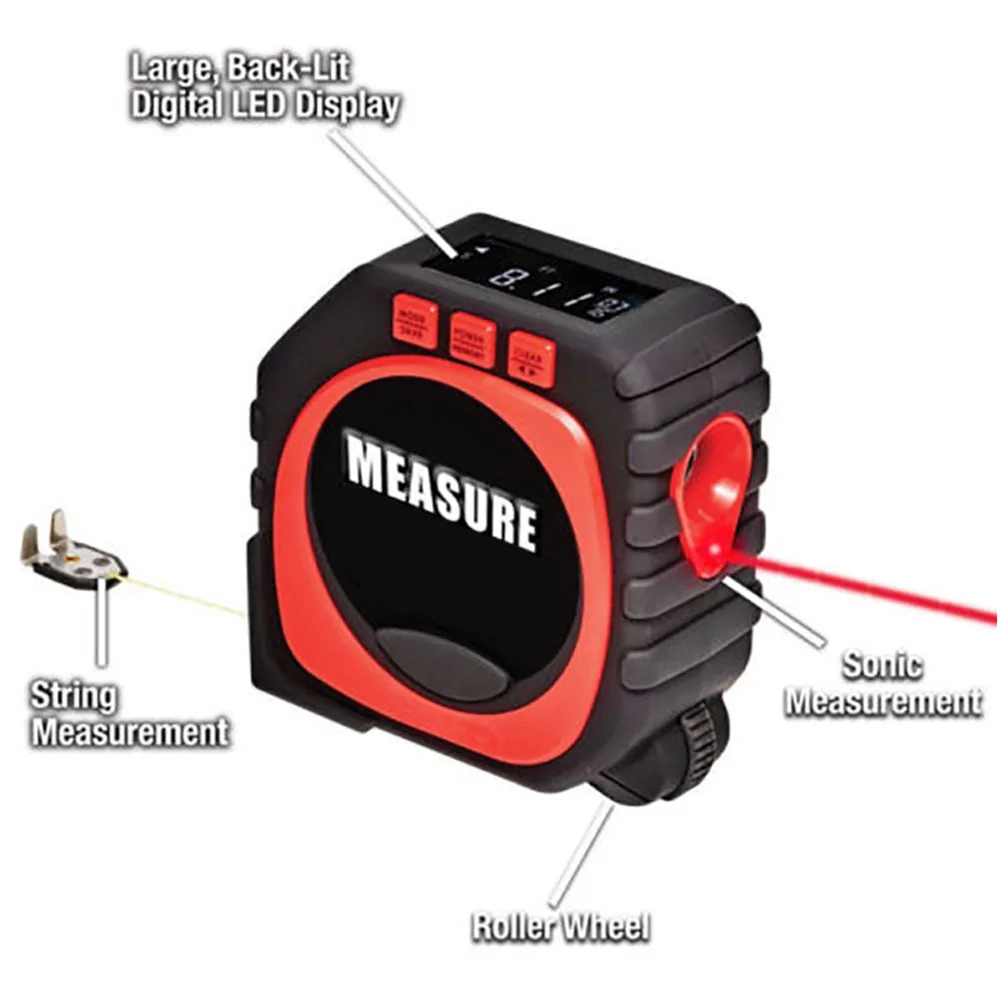 

3-in-1 Digital Tape Precise Measure Universal Handheld Measuring Instrument Tool Laser Roller String Mode Furniture Accessories