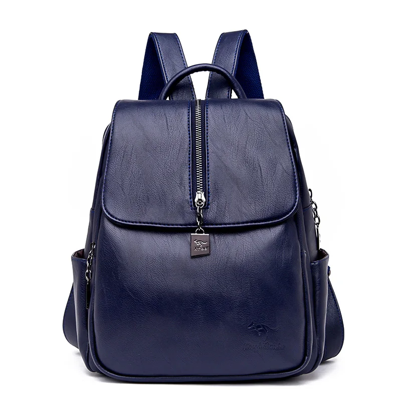 LONOOLISA кожа роскошный рюкзак женский путешествия Back Pack Bagpack плотная большой вместимости школьные ранцы для подростков обувь девочек Sac Dos - Цвет: Blue
