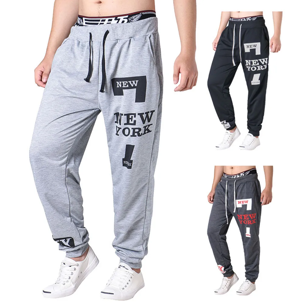 

New Arrival Men Casual Letters Prints Pants Loose Sports Fitness Sweatpants Joggers Drawstring Waist Trousers
