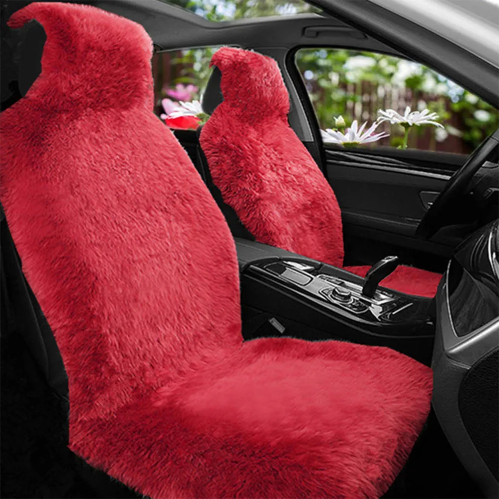 Универсальные чехлы для передних сидений автомобиля на осень и зиму, мягкие теплые меховые чехлы для сидений, автомобильные защитные накладки, аксессуары для интерьера, 5 цветов - Название цвета: red