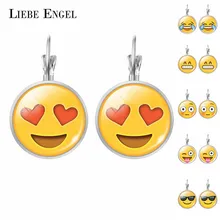 LIEBE ENGEL Cute Jewelry Stud Earring Emoji Picture Emoticons Glass Cabochon Earrings For Women Silver Color Accessories Fashion
