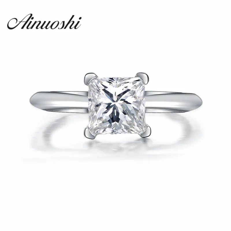 AINUOSHI Принцесса Cut shape Solitaire кольцо Sona кольцо для женщин сердце и стрелы обручальное кольцо серебро 925 пробы свадебное кольцо