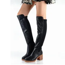 Zobairou/Сапоги выше колена на высоком массивном каблуке наивысшего качества; Цвет черный, коричневый; замшевые зимние ковбойские сапоги; женская обувь
