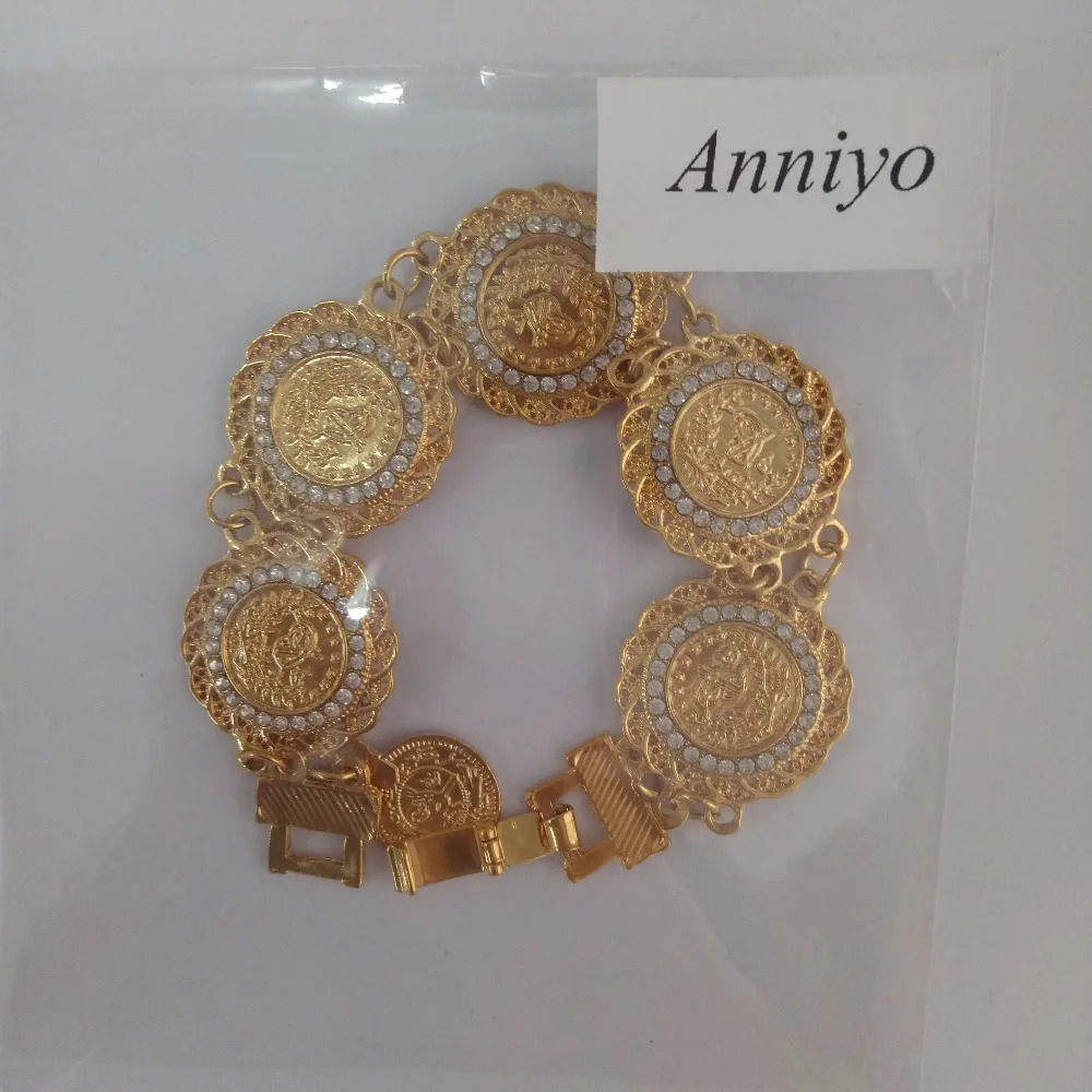 Anniyo 21cm / Coin Bracelet for Women Men Gold Color Turkey Bangle Arab Turks Jewelry Middle East African #011806