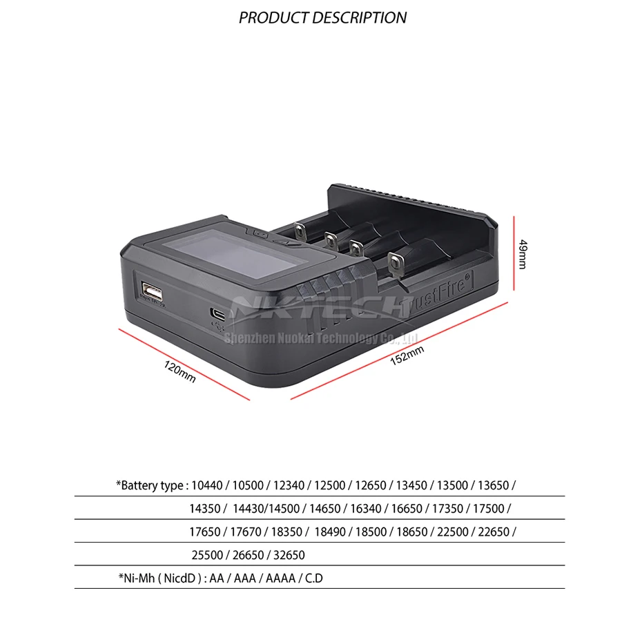 TR-020 TrustFire смарт-устройство для быстрой Батарея Зарядное устройство Мощность банк QC3.0 USB Дисплей зарядки Ёмкость/Вольт/температура 18650 26650 32650 14500 AAA