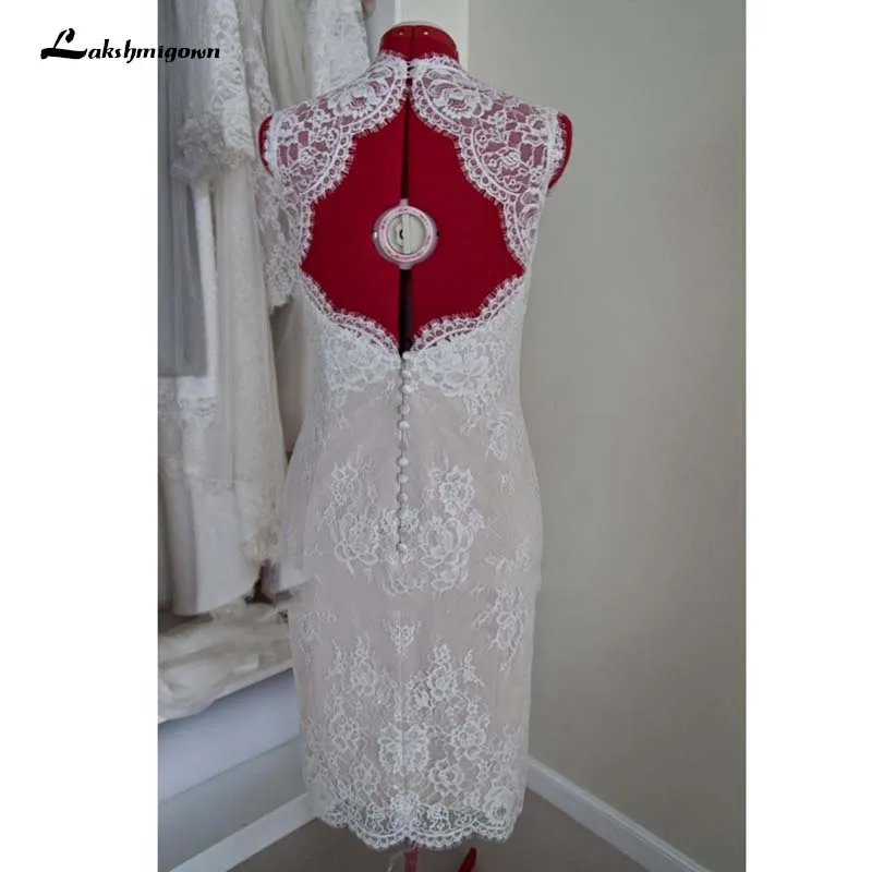 Кружевное короткое свадебное платье длиной до колена, кружевное романтическое белое короткое пляжное свадебное платье