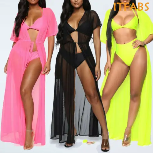 

Sexy Women Bikini Cover Up Swimsuit Maxi Skirt Beach Sarong Long Dress Swimwear Keep Out Sunshine Protect Skin Solid Beachwear
