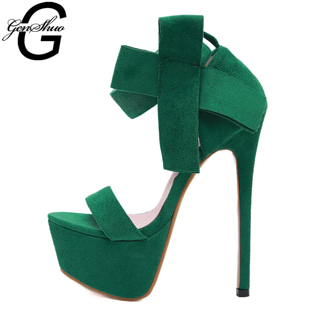 

GENSHUO Black High Heels Sandals Women Big Bow Knot Heels Ladies Ankle Strap Stiletto Wedding Party Bow High Shoes Platform Shoe