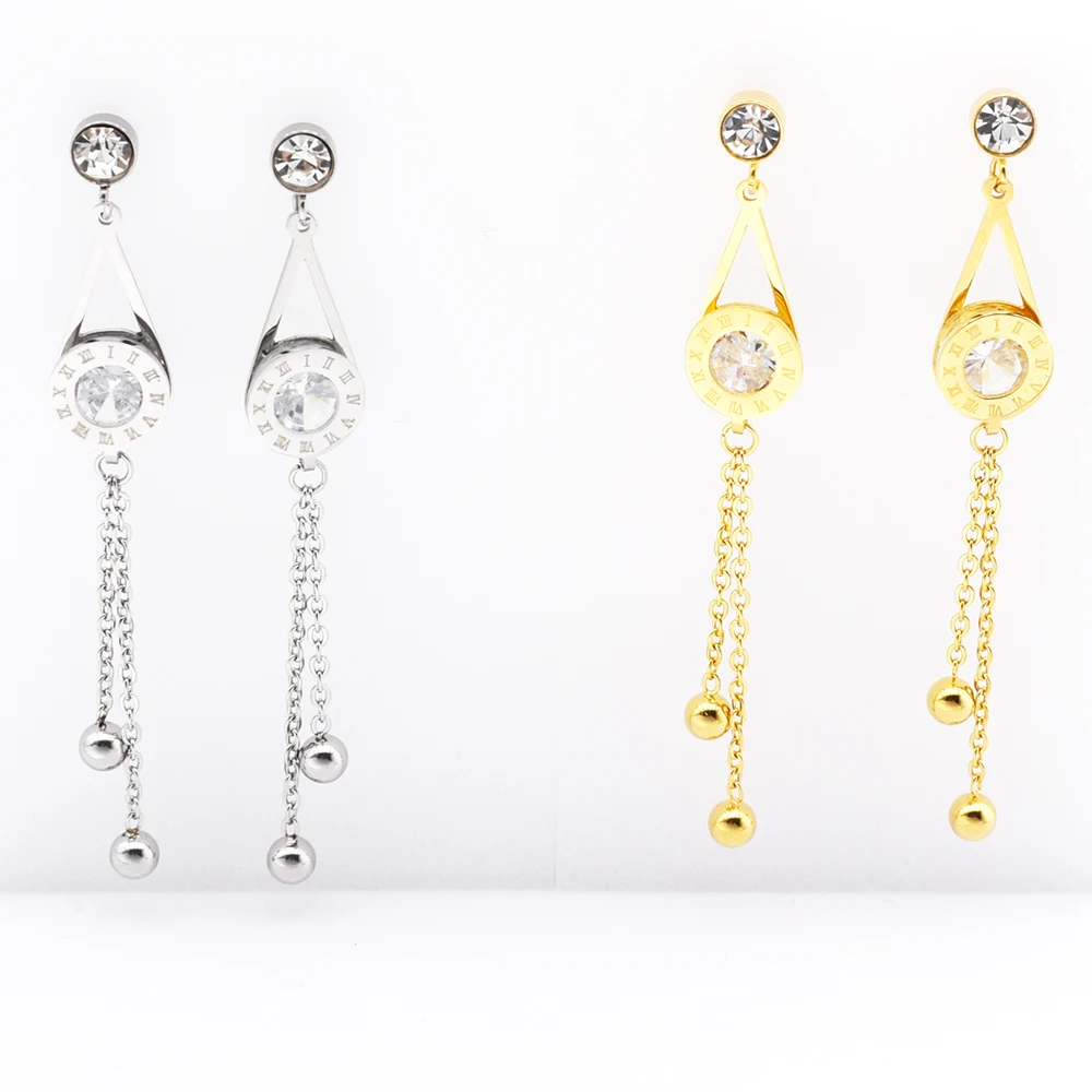 

New Fashion Design Women Elegant & Charming Roman Numerals Earrings Double-stranded Zircon Earrings For Women Wedding Gift
