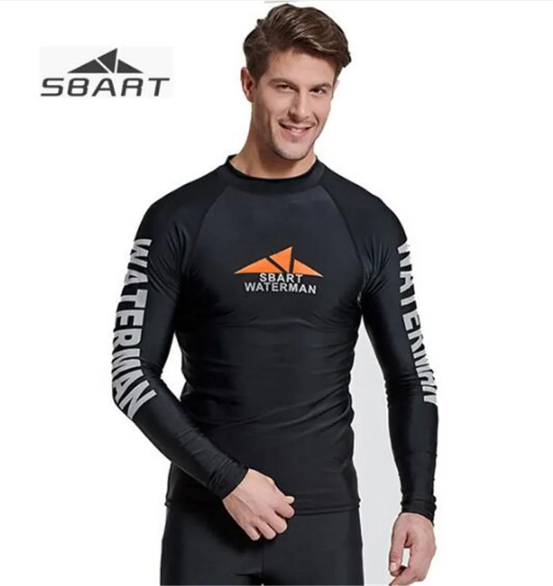 SBART Mens Rash Guards Long Sleeves Sunscreen Swimwear Quick drying Diving Suits Shirt Diving