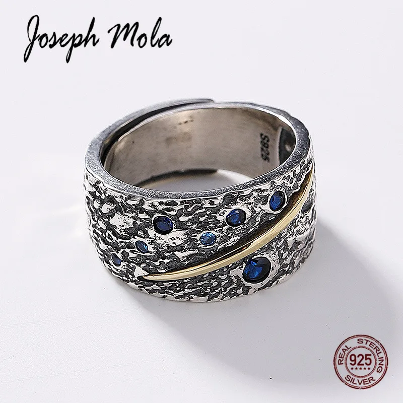 

Joseph Mola 925 Sterling Silver Van Gogh Star Sky Blue Gemstone Resizable Vintage Handmade Ring For Women Men Fine Jewelry Gift