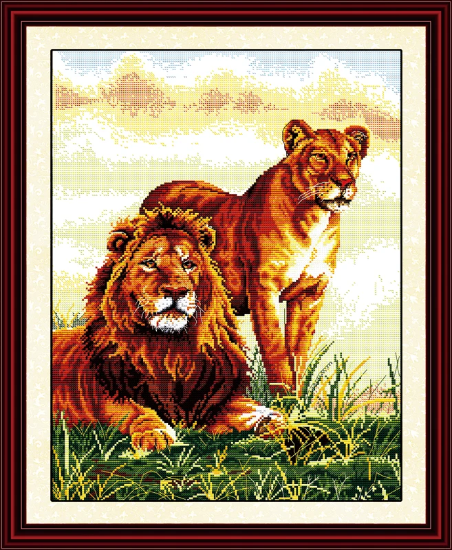 

Accompanying Lions Counted Cross Stitch DMC 11CT 14CT Cross Stitch DIY Cross Stitch Kits Embroidery for Home Decor Needlework
